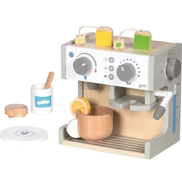 Imitationslegetøj - GOKI - Kaffemaskine og te - Træ - 16 dele - Trendy design Grå