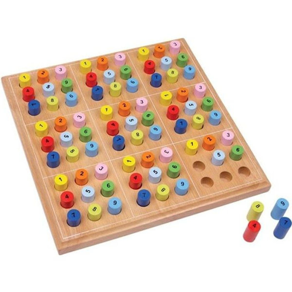 Färgglada Sudoku-spel i trä Beige, blå och gul