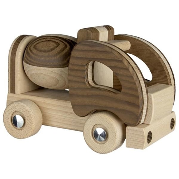 Goki Nature Two-Tone Wooden Spinning Top Truck - Träleksak för 2-åriga barn - GOKI Brand Brunt och beige