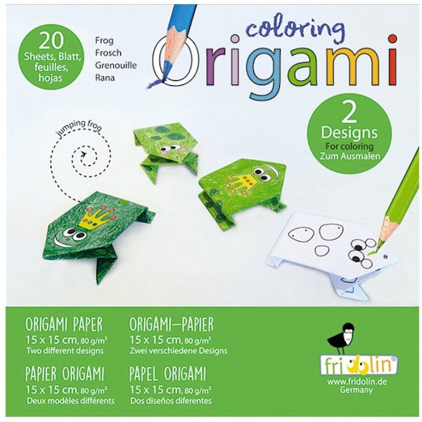 Kit Origami - Fridolin - Groda - 20 Ark - 15x15 cm - För Barn från 6 år Grön