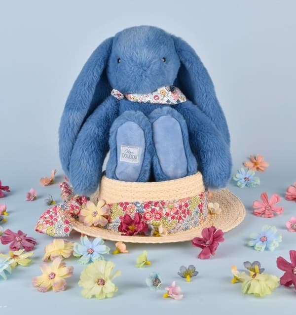 Doudou och Kompani - Kramdjur Kanin Fleurette blå 25 cm Blå