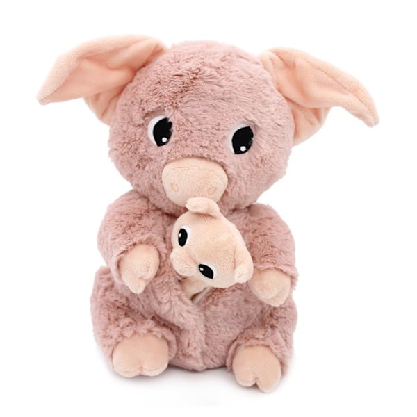 Peluche - Les Déglingos - Barbekiou - Äiti sika ja vauva - 25 cm - Vaaleanpunainen Rosa