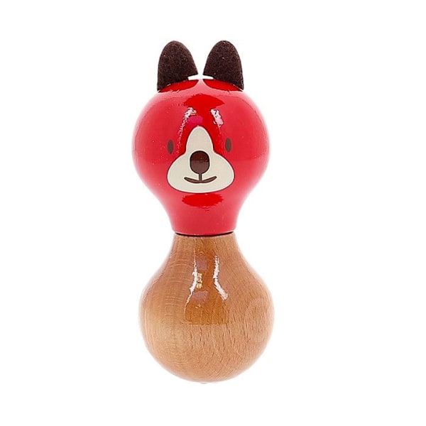 Rattle i trä "Boizoos" - Lucien hunden - Röd - D 6 x H 13 cm