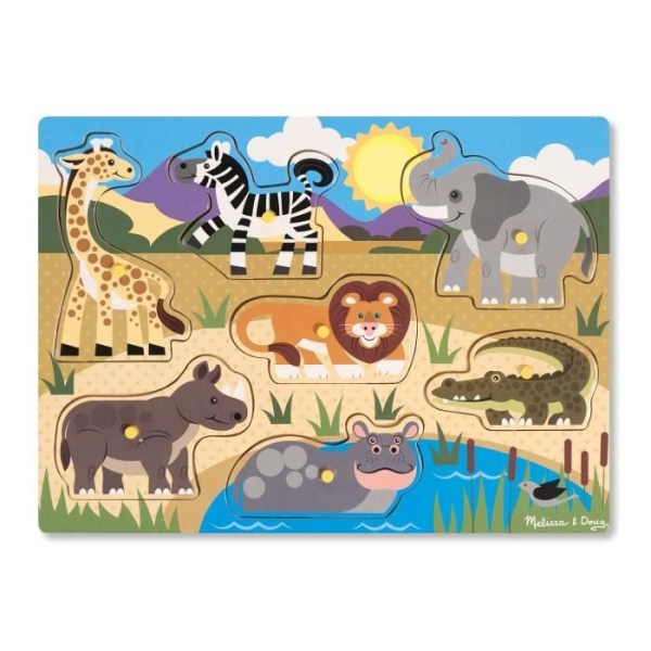 Träknapppussel - MELISSA & DOUG - Safari - Djur - 7 bitar Flerfärgad