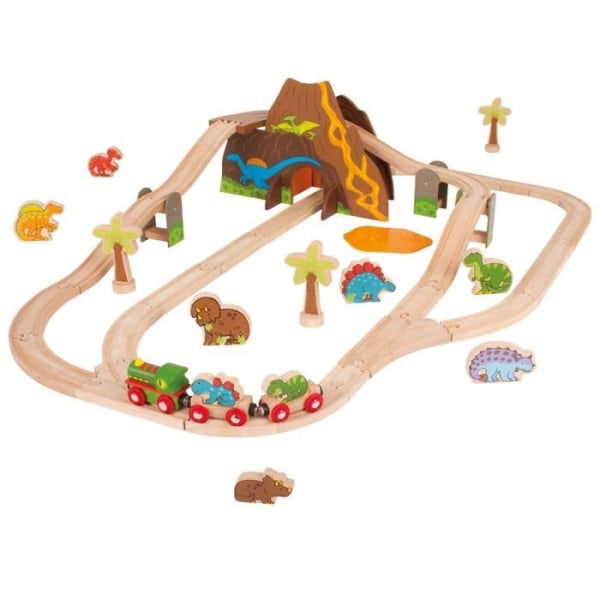 BigJigs Toys - Modeller - Dinosaur Theme Train Track - Garage - Tågstation - Flygplats - Hamn - Hus - Byggnad