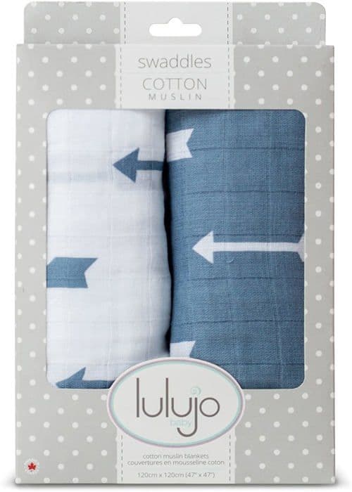 Muslin swaddle - Blue Arrows - Förpackning om 2 - 100x100 cm - 100% bomull Blå