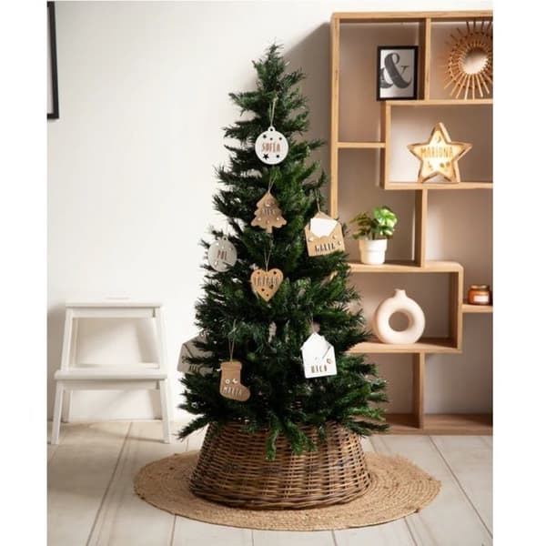 Julepynt - Tilpasseligt træ - Naturligt træ - Hvide bogstaver - 12 cm Beige