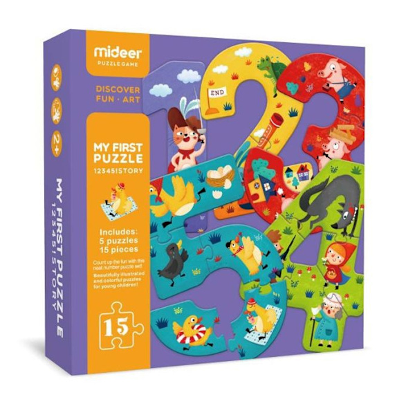 Puzzle 12345 tarinoita MIDEER - Eläimet - 3-vuotiaille ja vanhemmille - Alle 100 palapeliä Flerfärgad