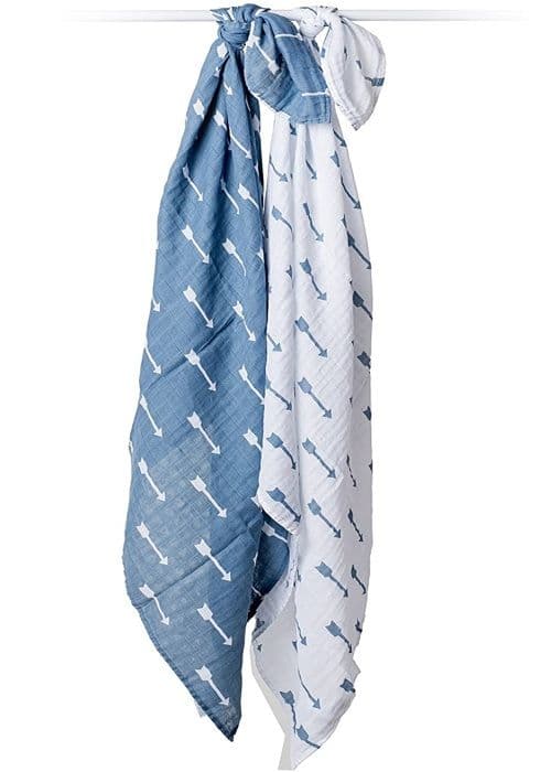 Muslin swaddle - Blue Arrows - Förpackning om 2 - 100x100 cm - 100% bomull Blå