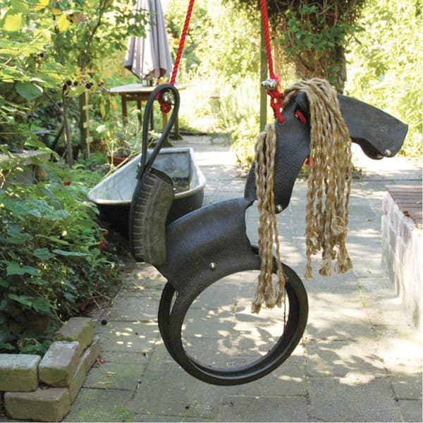 Nylon- och gummihästgunga - Röd/Brown - 84,5 x 16 x 104 cm brun