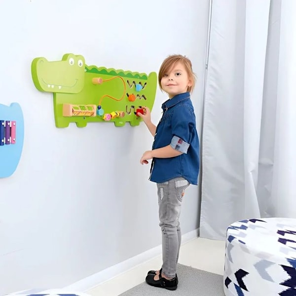 Väggaktivitetspanel - Viga Toys - Krokodil - Finmotorik - Lärande - 12 månader och uppåt Grön