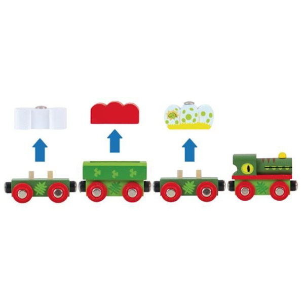 BigJigs Leksaker - Modeller - Järnvägslok Set Dinosaur Wagons Tema - Garage - Station - Flygplats - Hamn - Hus - Byggnad Grön