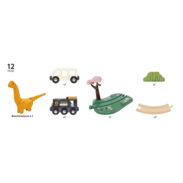 Dinosauriekrets - Komplett set med 12 delar - Batterifri lek Action - Dinosaurie ingår - Tågkrets av trä - BRIO World
