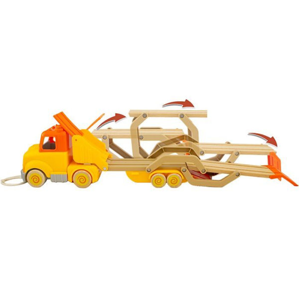 Miniatyyriauto - Ulysses - Routoudou - Autonkuljetusauto - 2 irrotettavaa hahmoa - 4 puista autoa Gul