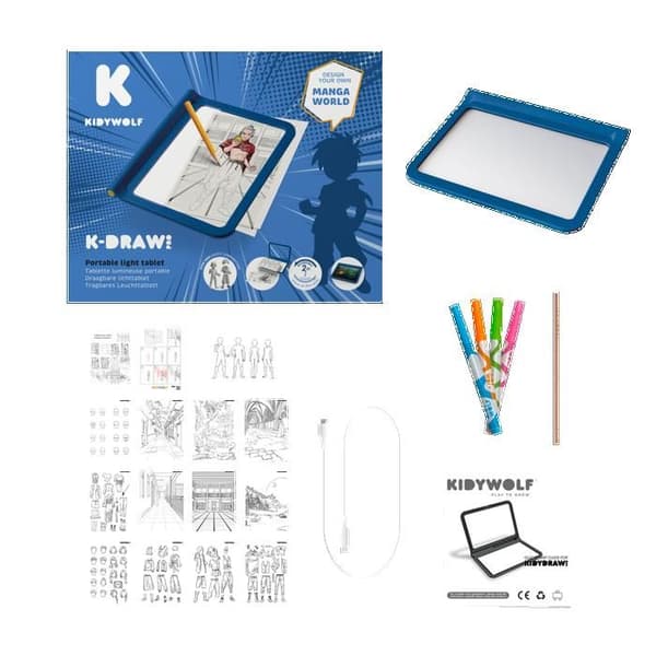 KIDYWOLF K-DRAW PRO Manga – Dobbelt Sidet Tegneplade med Lys - Manga Tegninger - 8+ Blå