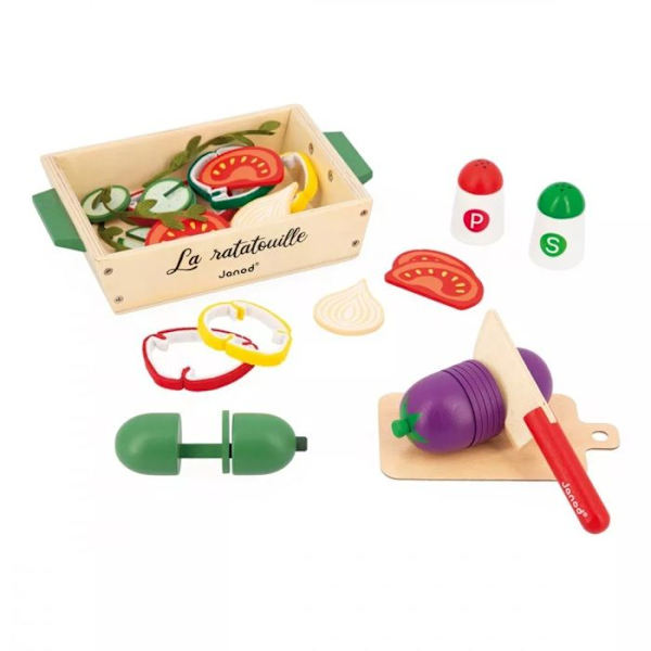 Imitationsleksak - JANOD - Ratatouilleset - 32 tillbehör - Trä, kartong och filt - Från 3 år Beige