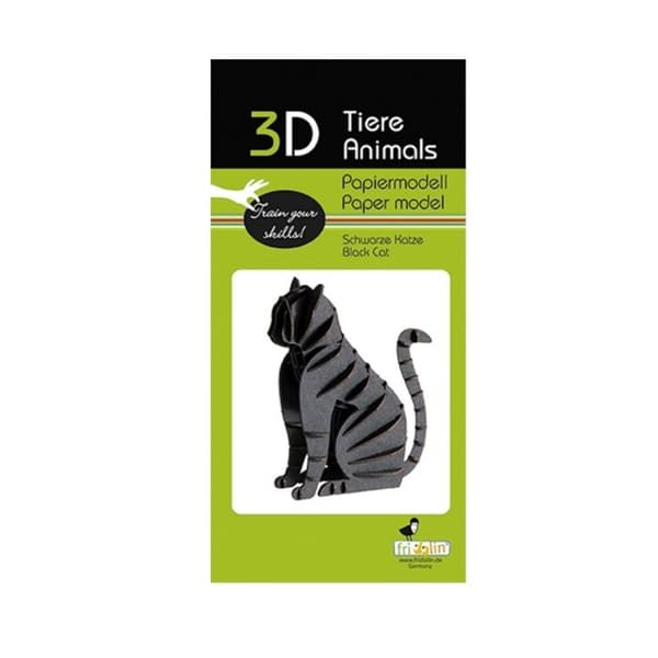 3D-papirmodel - FRIDOLIN - Sort kat - 7 x 8 x 4 cm - Karton - Laserskårne dele Svart