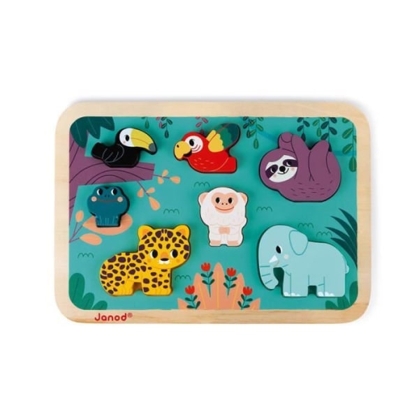 Wooden Chunky Puzzle "Jungle" - Toddler Puzzle - Från 18 månader