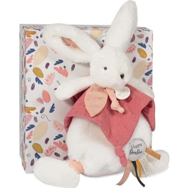 Doudou et Compagnie - Doudou Rabbit - 25 cm - Vit / Terracotta Pompom Rabbit - Presentidé - Happy Boho - Happy Doudou To You
