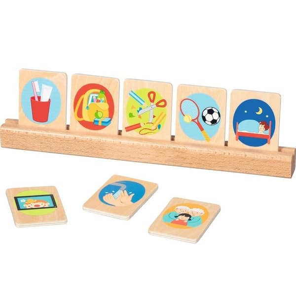 Utbildningsspel - GOKI - GOLLNEST & KIESEL - Trä - 23 kort + stöd - Tidsbegrepp beige