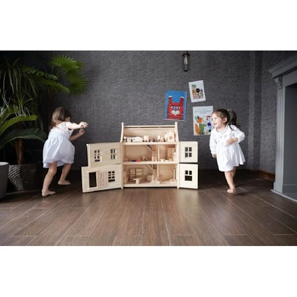 Victorialainen talo - PLAN TOYS - PT7124 - PUULELU - 3 kerrosta - Liukuikkunat