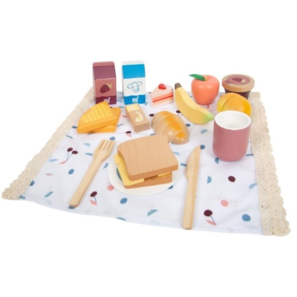 Flätad picknickkorg träleksak frukt grönsaksdinett för barn Från 3 år Blå