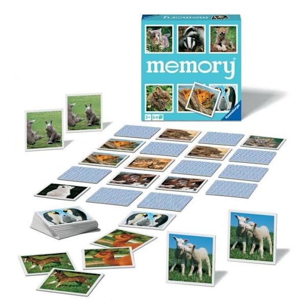 Par och minnesspel - Grand memory® - Små djur - Ravensburger - 64 kort Flerfärgad