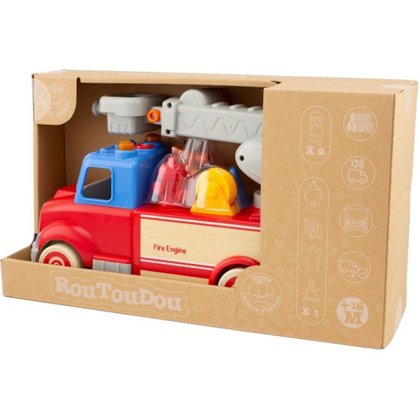 Palokunta-auto - Ulysse - Routoudou - 28 cm - 2 hahmoa - Äänen- ja valotehosteet Röd