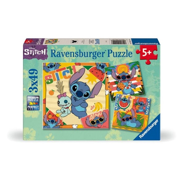 Pussel 3 x 49 bitar Ravensburger Aloha Disney Stitch Flerfärgad