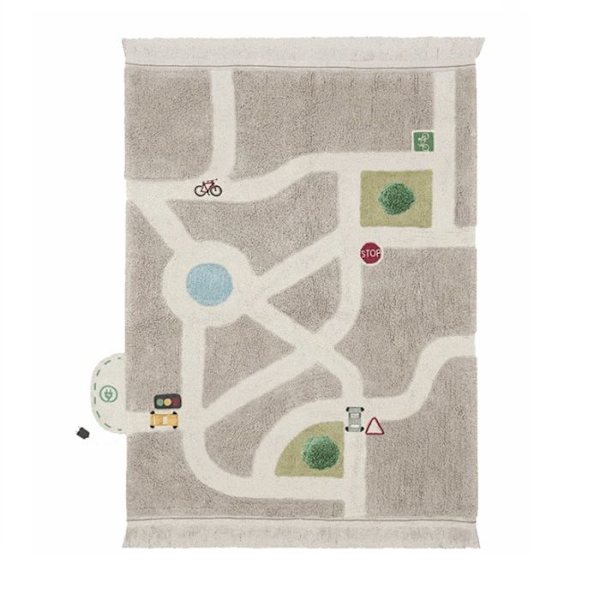 Tvättbar barnlekmatta i bomull - bilbana - 120 x 170 cm - LORENA CANALS - Blå och grön blått och grönt