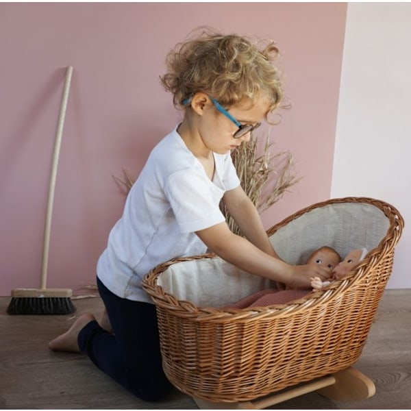 Egmont Toys - Wicker vagga med stickat överdrag Beige