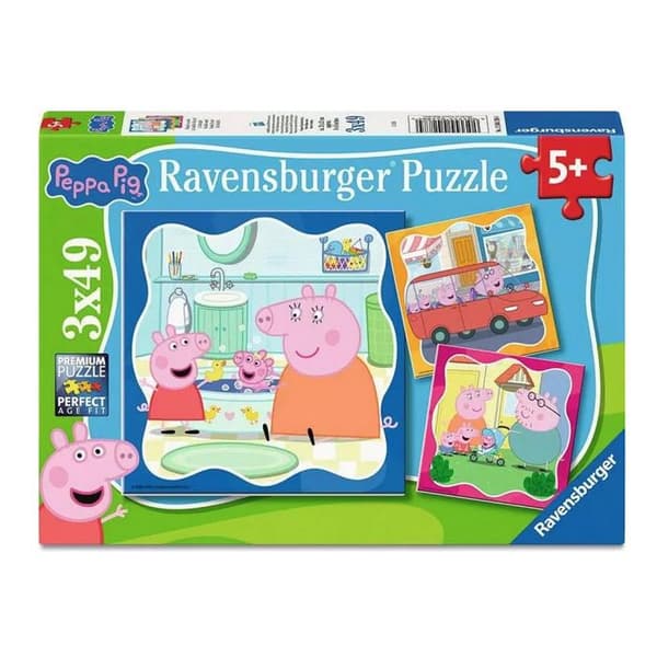 Pussel 3x49 bitar Familjen först Peppa Pig Blå