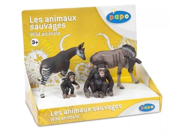 Figurspil - PAPO - Vilde dyr - Okapi, Chimpanser, Gnu - Blandet - 3 år og op Flerfärgad