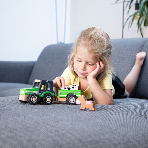 Traktor med släp och djur - NYA KLASSISKA LEKSAK - Träleksak - Blandat - Från 12 månader Grön