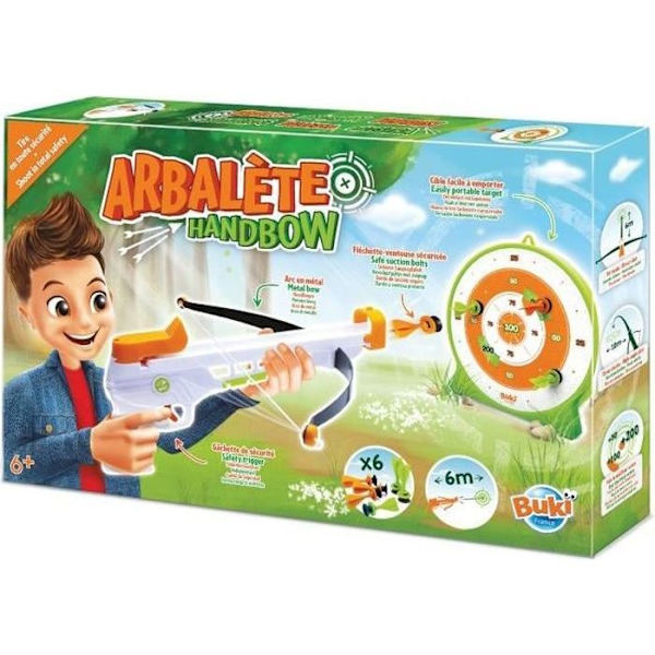 Jousipyssy - BUKI RANSKA - Ammunta turvallisesti - 6 nuolta ja maali sisältyy Vit, grön, orange och svart