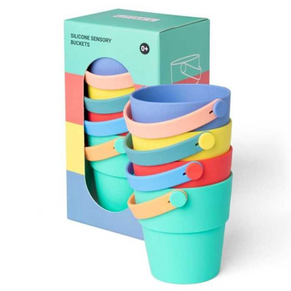 Leksaker för barn - Little L - Stapelbara hinkar i silikon - 4 delar - Silikon - Unisex Grön