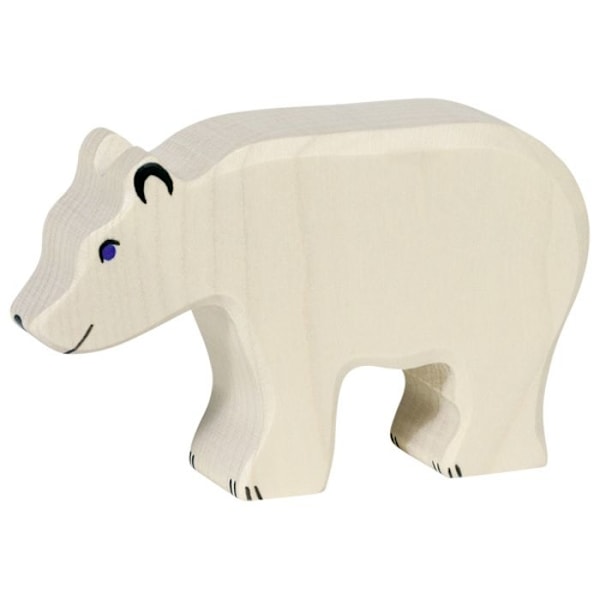 Figur - HOLZTIGER - 80207 - Isbjörn - Målad Trä - Europeisk Tillverkning Beige och svart