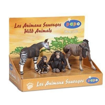 Figurspil - PAPO - Vilde dyr - Okapi, Chimpanser, Gnu - Blandet - 3 år og op Flerfärgad