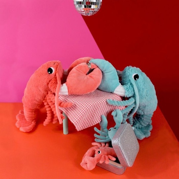 Peluche - Les Déglingos - Iloveyou - Mamma och bebis hummer - 48 cm - Korall Rosa