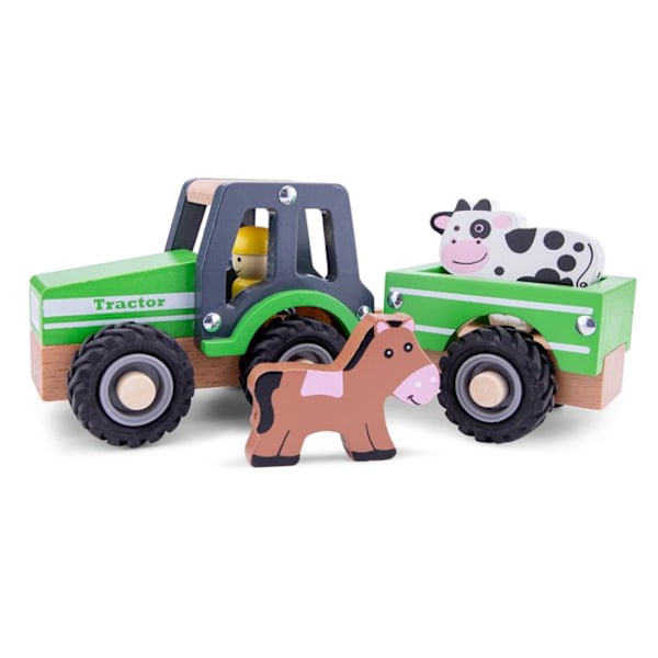 Nya klassiska leksaker - Traktor med släp och djur Grön