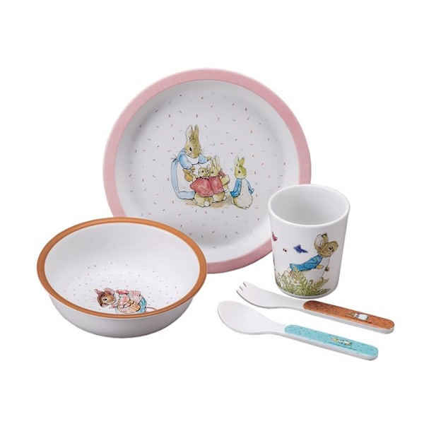 Rosa Peter Rabbit servisset - Peter Rabbit - 5 delar - Ergonomiska kanter - Lämplig för små händer Rosa