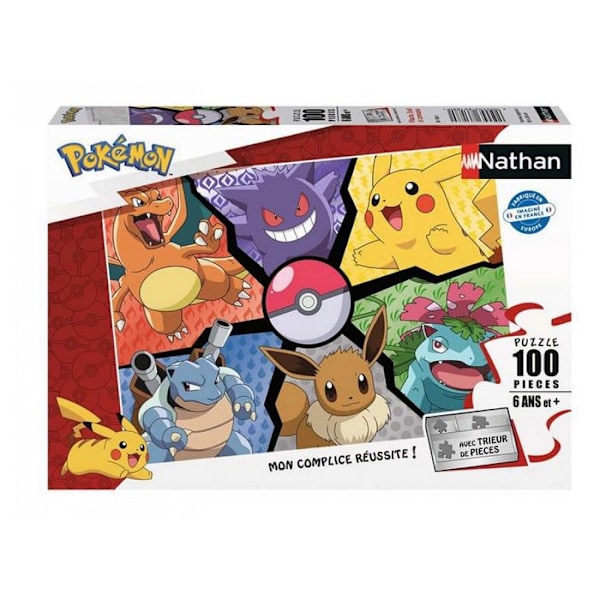 100 bitars pussel - NATHAN - Pokémon Pikachu Eevee - Vit - Blandat - 6 år