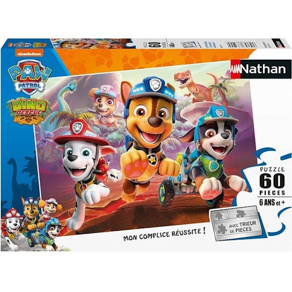 Nathan - 60 bitars pussel - PAW Patrol till dinosauriernas räddning - Barnpussel + Sorterare - Från 6 år Blå