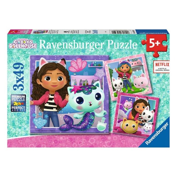 Puzzle 3 x 49 palasta Ravensburger Gabby's Dollhouse - Sarjakuvat ja animaatiot - 5-vuotiaille ja vanhemmille Flerfärgad