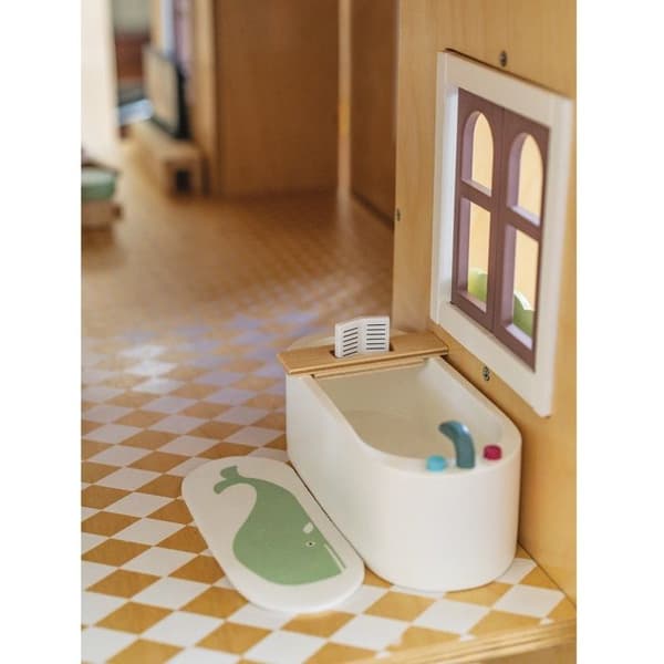 Dukkehus tilbehør - TENDER LEAF TOYS - Junior badeværelse - 16 dele - Træ - Blå Vit