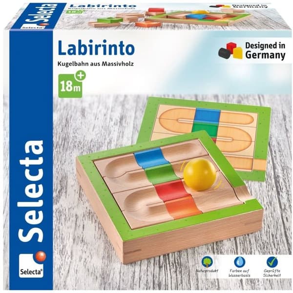Kuglebane - SELECTA - Labyrint - Massivt træ - 12 blokke - 1 kugle Beige