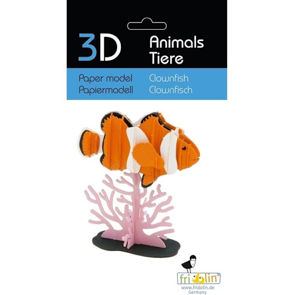 Fridolin - 3D-modell i papper Clownfisk Orange