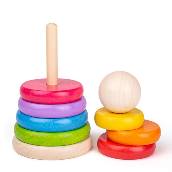 Bigjigs Toys My First Wooden Rainbow Stacker - Staplingsringar Beige