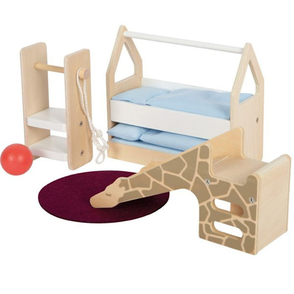Dockhusmöbler - Småfotssällskap - Barnsovrum - Hyttsäng - Giraffrutschkana - 11 stycken Beige