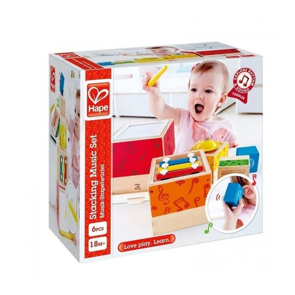 Häckande speldosor - Hape - 5 träinstrument - För barn från 18 månader beige